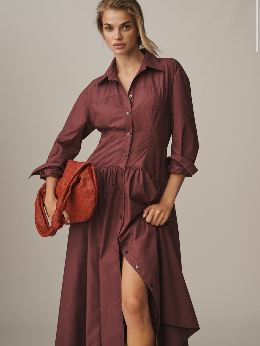 Anthropologie Cherrywood Drop Waist Midi Shirt Dress